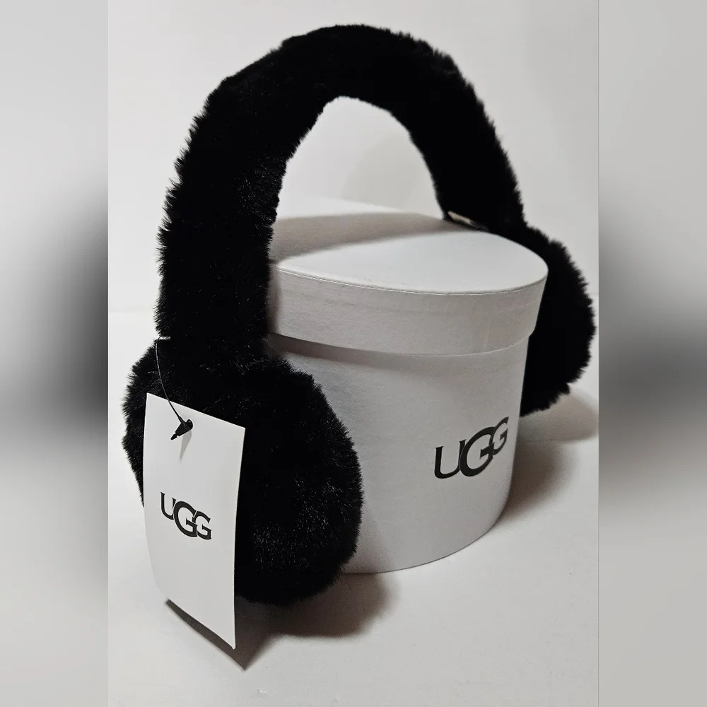 UGG Classic Black Faux Fur Earmuffs - Picture 2 of 6